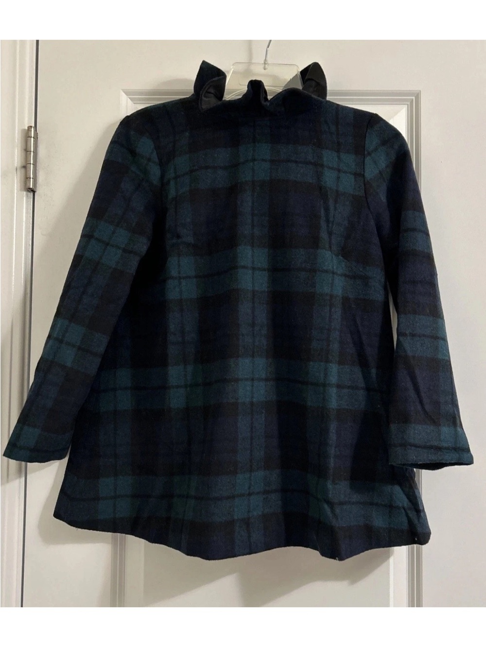 Tuckernuck Women’s Black Watch Plaid Faye Blouse Top Ruffle Collar Wool Blend XS